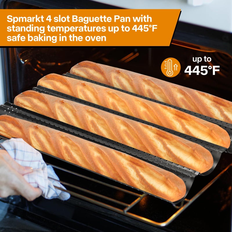 Spmarkt 4-Slot French Baguette Pan Set, Non-Stick French Bread Pan, Baguette Baking Pan with Proofing Cloth, Bread Lame, Home Baking Tools Kit for Homemade Bread - Image 3