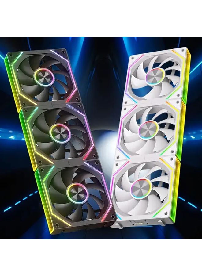 مروحة تبريد دوارة 360 درجة مع أضواء RGB، مجموعة بناء مكونة من 3 في 1 بتجميع مكعبات، 9 شفرات، أداء عالي لتدفق الهواء، مروحة مكتب هادئة لوحدات التحكم في الألعاب، التحكم في درجة الحرارة، أسود عكسي. - Image 1