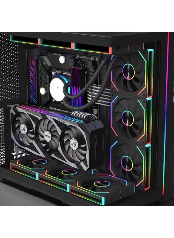 مروحة تبريد دوارة 360 درجة مع أضواء RGB، مجموعة بناء مكونة من 3 في 1 بتجميع مكعبات، 9 شفرات، أداء عالي لتدفق الهواء، مروحة مكتب هادئة لوحدات التحكم في الألعاب، التحكم في درجة الحرارة، أسود عكسي. - Image 3