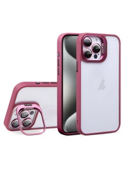 Luxury Invisible Folding Holder Holder Stand Phone Case For IPhone 15 Pro Case With Lens Film Ring Metal Bracket Soft Bumper Clear Hard Back Cover (Burgundy)