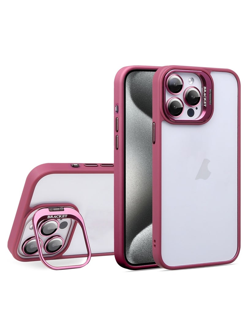 Generic - Luxury Invisible Folding Holder Holder Stand Phone Case For IPhone 15 Pro Case With Lens Film Ring Metal Bracket Soft Bumper Clear Hard Back Cover (Burgundy) - Image 1