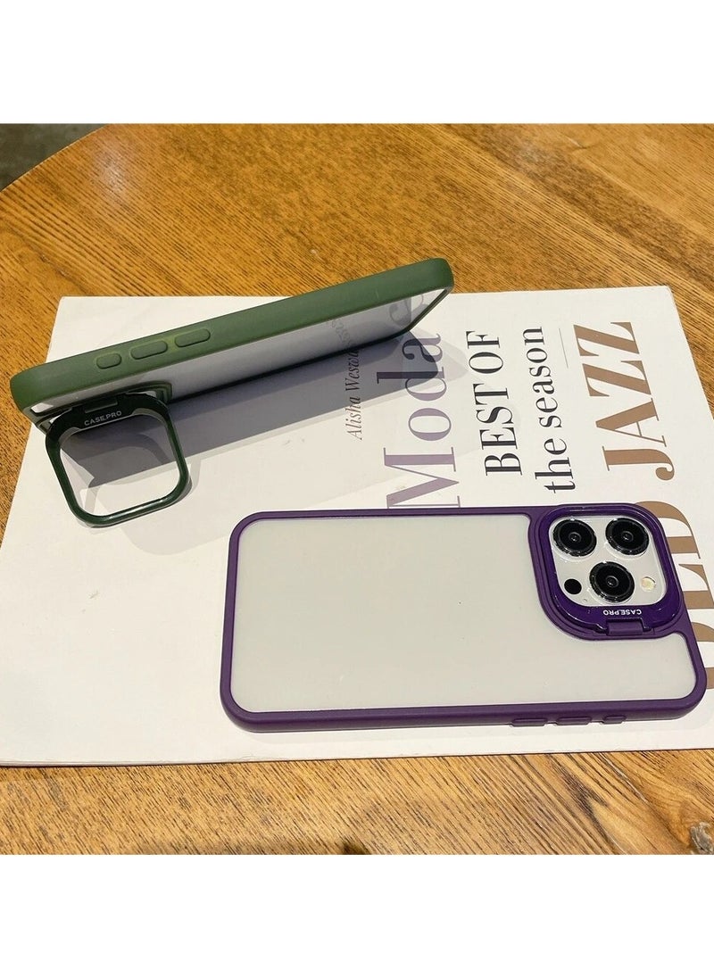 Generic - Luxury Invisible Folding Holder Holder Stand Phone Case For IPhone 15 Pro Case With Lens Film Ring Metal Bracket Soft Bumper Clear Hard Back Cover (Burgundy) - Image 1