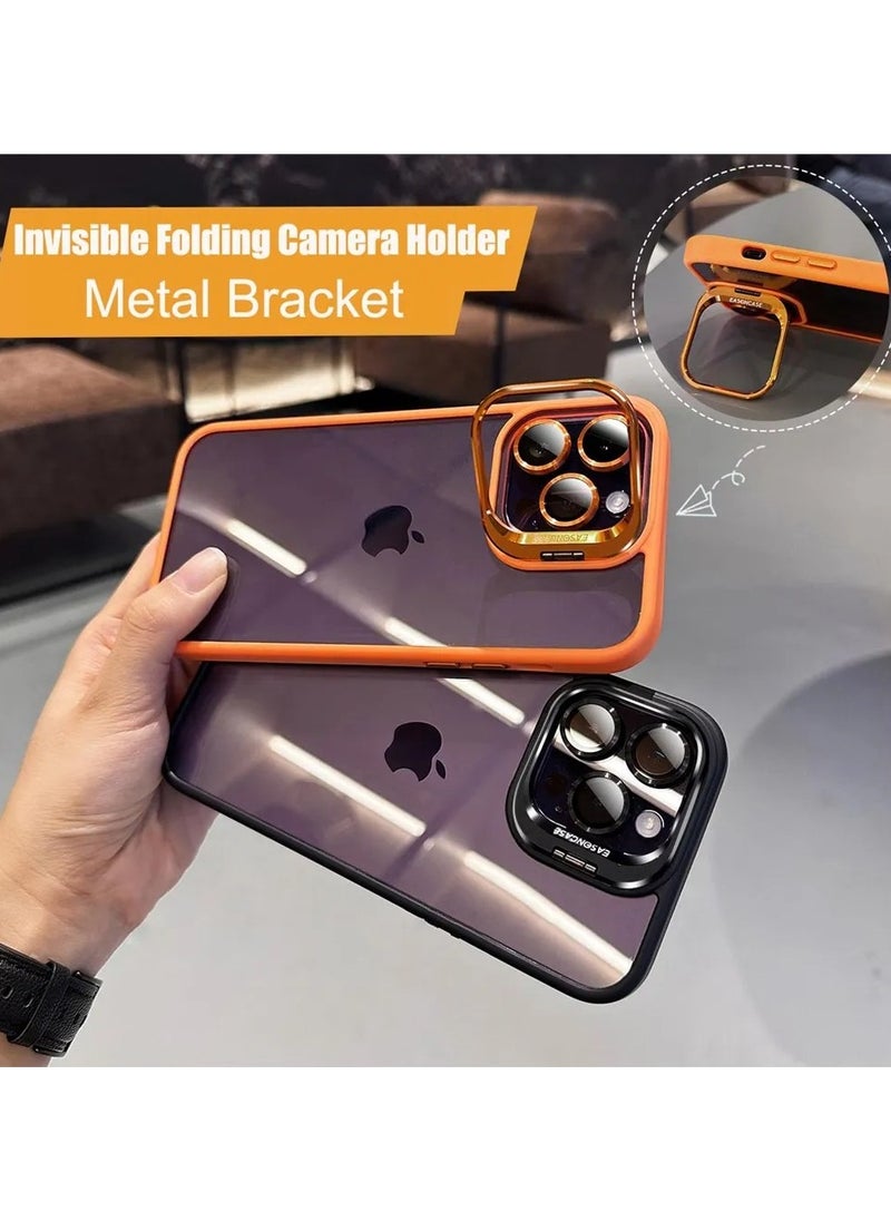 Generic - Luxury Invisible Folding Holder Holder Stand Phone Case For IPhone 15 Pro Case With Lens Film Ring Metal Bracket Soft Bumper Clear Hard Back Cover (Burgundy) - Image 1