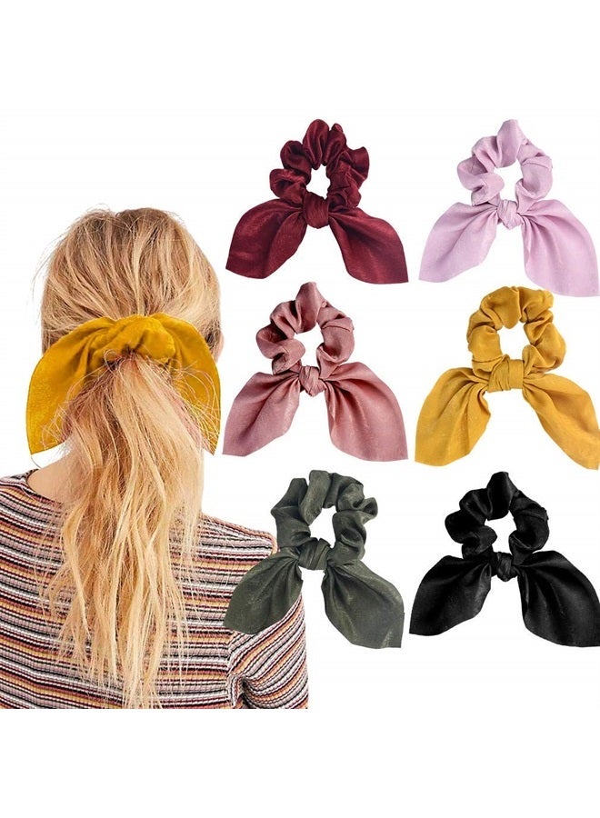 Aileam 6PCS Hair Scrunchies Satin SilkRabbit Bunny Ear Bow Bowknot Scrunchie Bobbles Elastic Hair Ties Bands Ponytail Holder for Women Accessories - Image 1