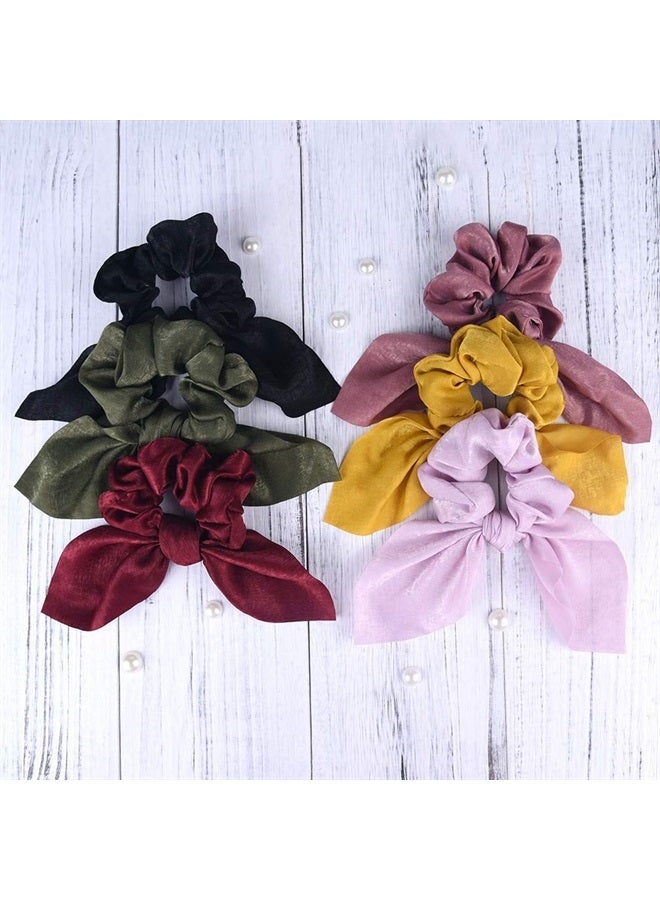 Aileam 6PCS Hair Scrunchies Satin SilkRabbit Bunny Ear Bow Bowknot Scrunchie Bobbles Elastic Hair Ties Bands Ponytail Holder for Women Accessories - Image 4