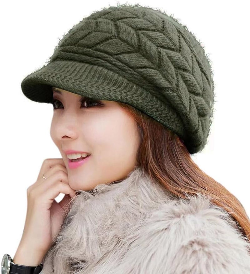 HINDAWI Women Winter Warm Knit Hat Wool Snow Ski Caps with Visor - Image 1