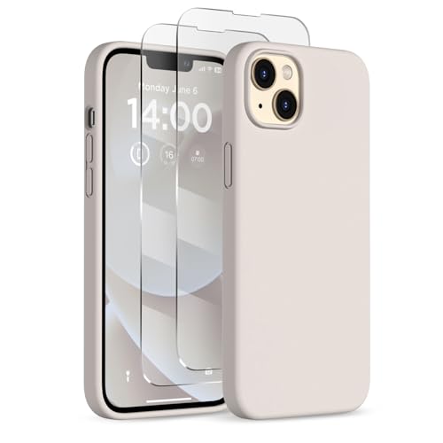 COFFKER Designed for iPhone 14 Plus Case Silicone with 2X Screen Protectors Full Body Shockproof Protective Cover Liquid Silicone Slim Thin Phone Case for iPhone 14 Plus 67 Stone - Image 1