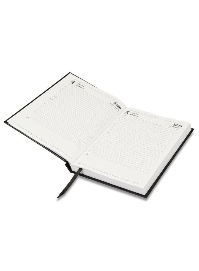 FIS 2026 Diary, A5 Size Diary(148x210mm), Hard Cover Vinyl Materials, 1 Side Padded, English, 60gsm White Paper, Black Color-FSDI18E26BK - Image 3