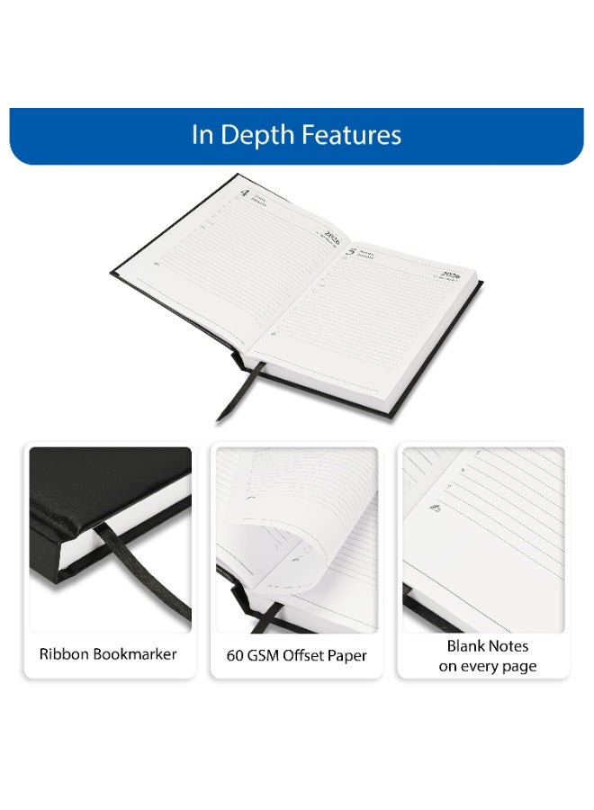 FIS 2026 Diary, A5 Size Diary(148x210mm), Hard Cover Vinyl Materials, 1 Side Padded, English, 60gsm White Paper, Black Color-FSDI18E26BK - Image 5