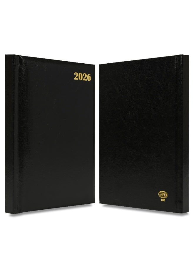 FIS 2026 Diary, A5 Size Diary(148x210mm), Hard Cover Vinyl Materials, 1 Side Padded, English, 60gsm White Paper, Black Color-FSDI18E26BK - Image 2