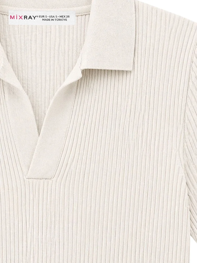 ميكسراي MIXRAY Ribbed Polo Collar Blouse