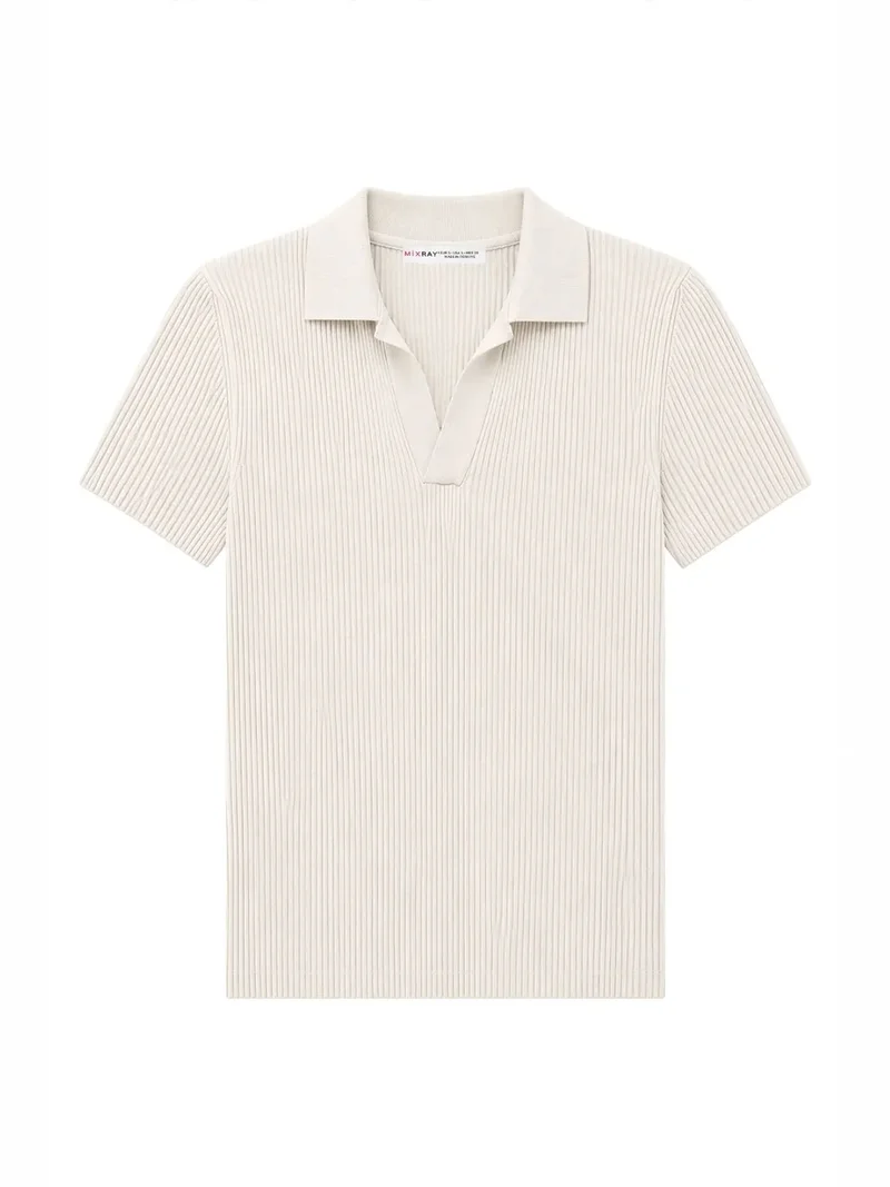 ميكسراي MIXRAY Ribbed Polo Collar Blouse