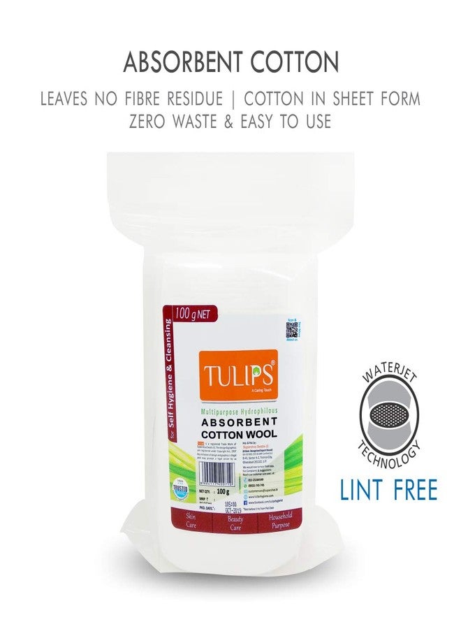 Tulips 100gm Absorbent Soft Cotton Wool/Roll for Makeup Remover, Beauty, Adult & Baby Care Disposable Cotton, (Pack of 3) - Image 2