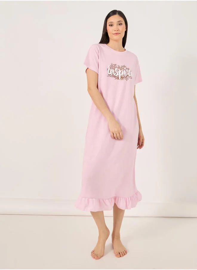 Styli Inspire Print Ruffle Hem Sleep T-Shirt Dress