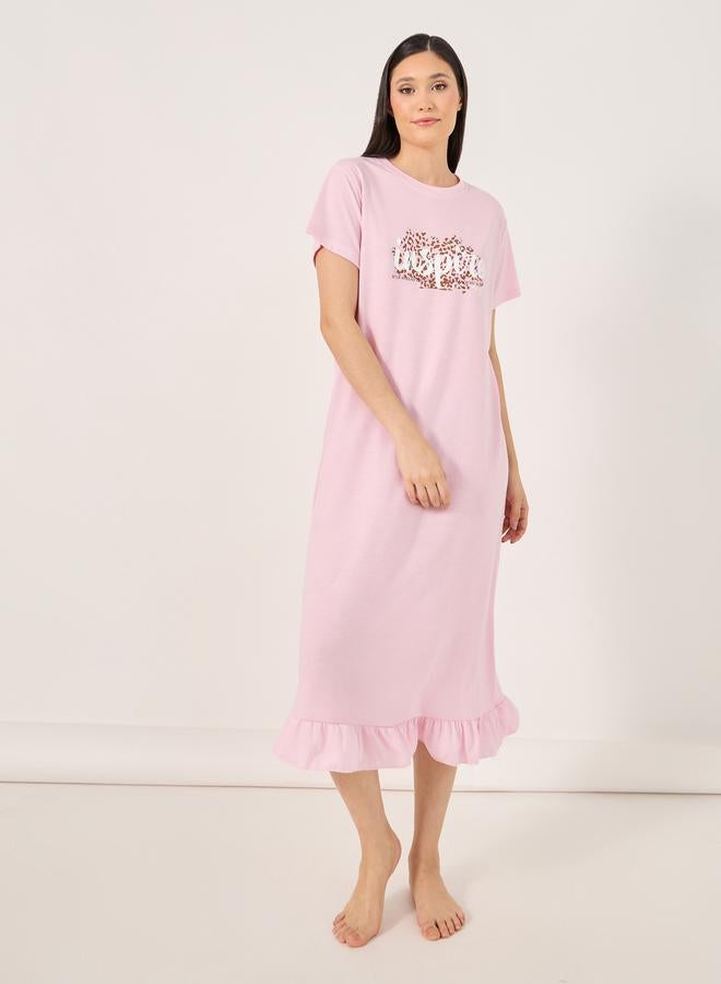 Styli Inspire Print Ruffle Hem Sleep T-Shirt Dress  - Image 1