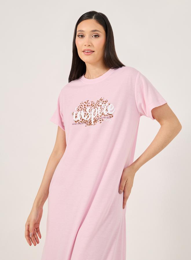 Styli Inspire Print Ruffle Hem Sleep T-Shirt Dress  - Image 2