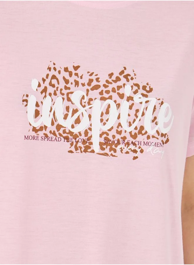 ستايلي Inspire Print Ruffle Hem Sleep T-Shirt Dress