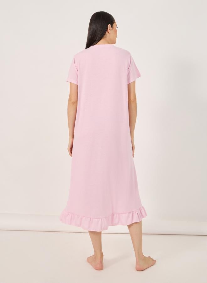 Styli Inspire Print Ruffle Hem Sleep T-Shirt Dress  - Image 4