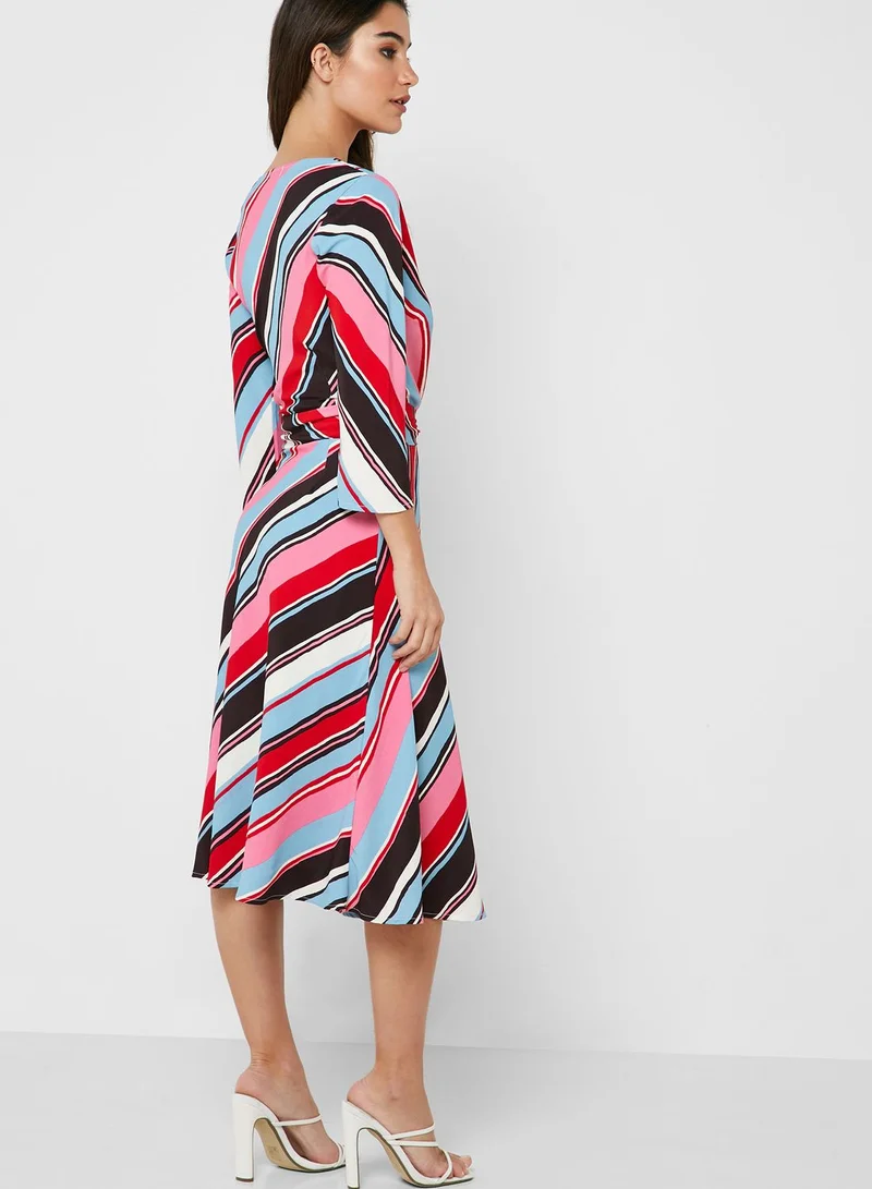 ELLA Striped Wrap Front Midi Dress