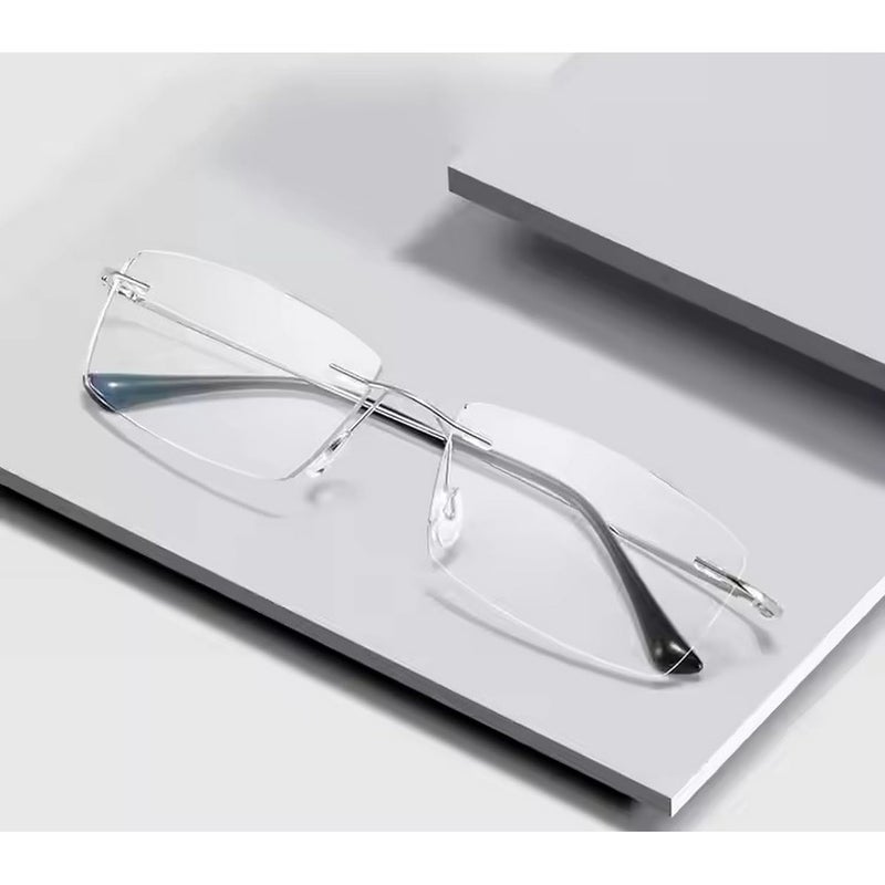 Dervin Zero Power Blue Cut Computer Bluelight Blocking Glasses For Men and Women | Anti Glare, Lightweight & Blocks Harmful Rays | Titanium Rimless Rectangular Glasses - Image 3