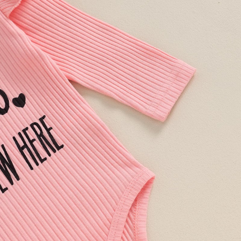 wybzd Im New Here Newborn Outfit Girl Boy Coming Home Clothes Ribbed Long Sleeve Romper Top Floral Pants Set 4pcs (A Pink New Here, Newborn) - Image 3
