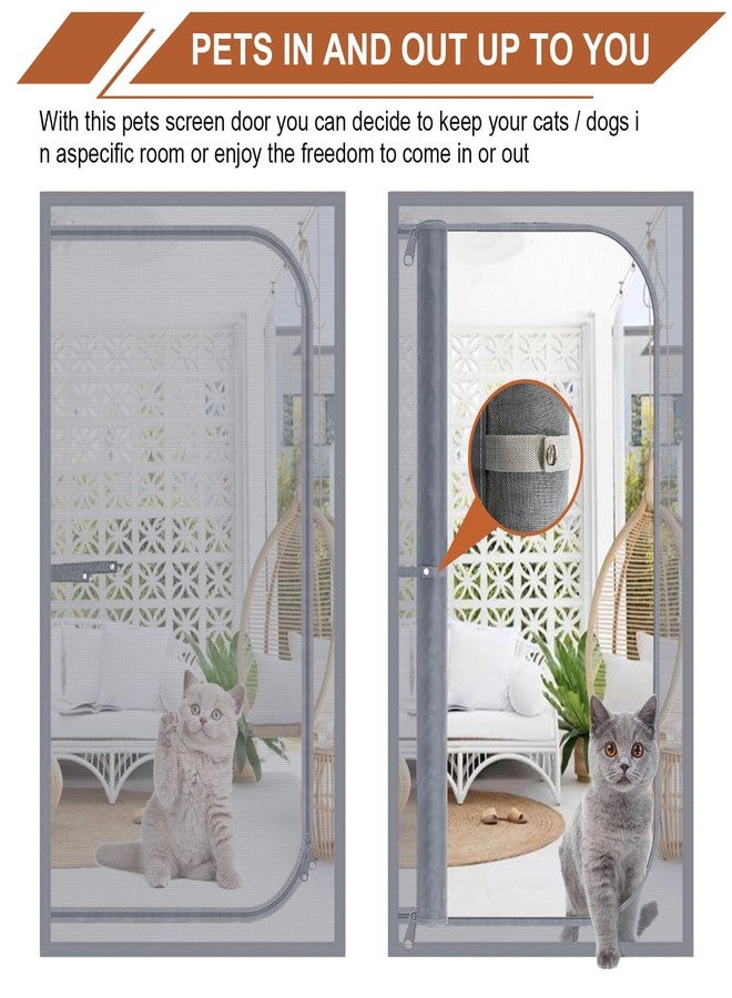 Dixutzi Pet Screen Door Thickened Cat Resistant Mesh Screen Door for Living Room, Bedroom, Kitchen, Patio, Dog Cat Scratch Proof Screen with Zipper Closure (Fits Door Size up to 35''x 80'', Gery) - Image 5