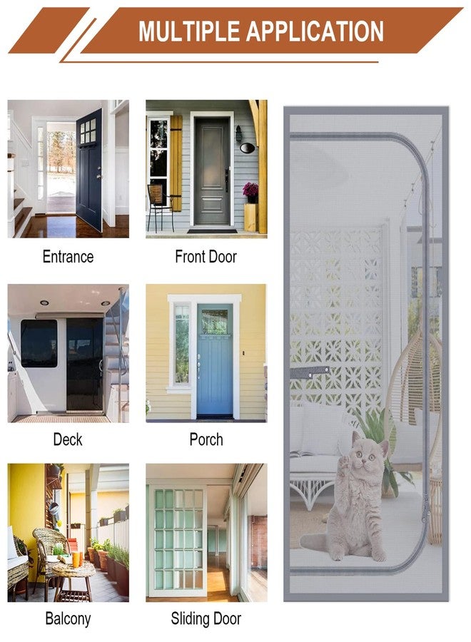 Dixutzi Pet Screen Door Thickened Cat Resistant Mesh Screen Door for Living Room, Bedroom, Kitchen, Patio, Dog Cat Scratch Proof Screen with Zipper Closure (Fits Door Size up to 35''x 80'', Gery) - Image 2