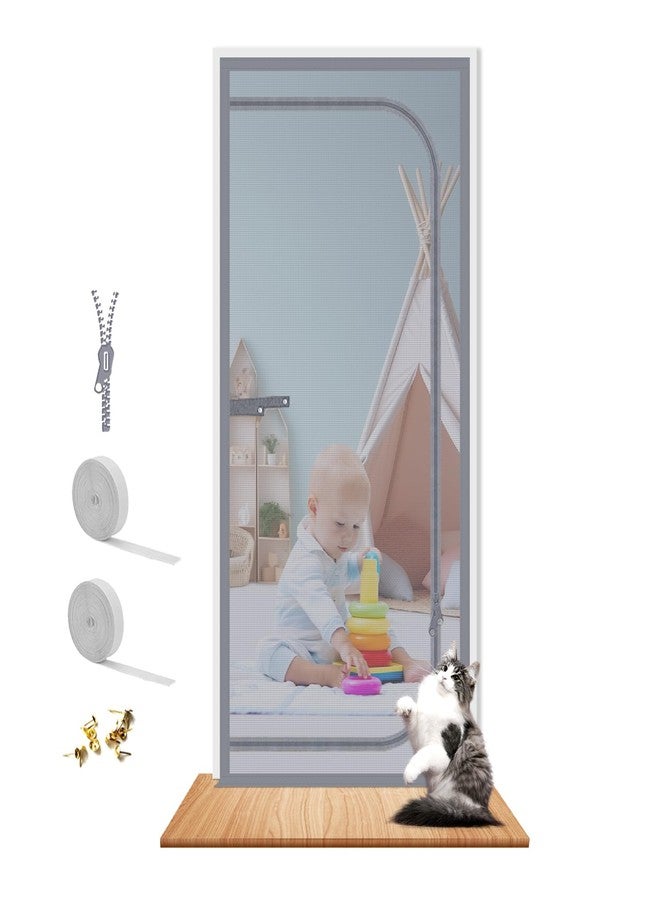 Dixutzi Pet Screen Door Thickened Cat Resistant Mesh Screen Door for Living Room, Bedroom, Kitchen, Patio, Dog Cat Scratch Proof Screen with Zipper Closure (Fits Door Size up to 35''x 80'', Gery) - Image 1