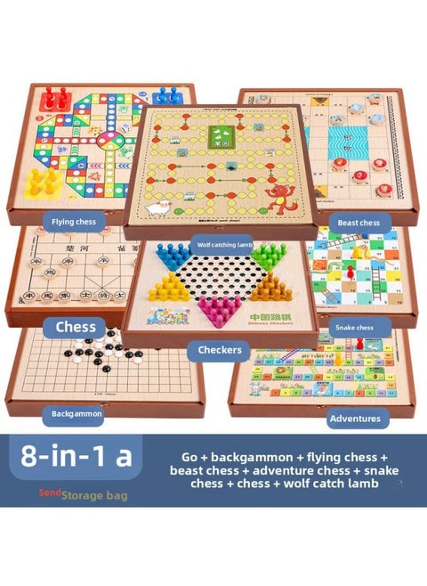Multi-functional One Chessboard Flying Chess Checkers Backgammon Go Card Beasts Chess Children's Toys Foreign Trade-Color:Eight-in-one [large A] Jumping Five Elephants Flying Calendar Fighting Snake And Wolf Chess