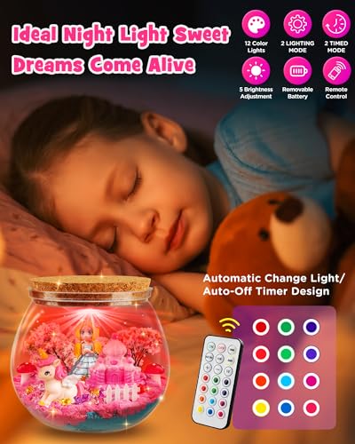 D-FantiX DFantiX Princess Light Up Terrarium Kit for Kids Unicorn Toys for Girls Age 46810 Led Night Light Birthday Gifts for Girls 4 5 6 7 812 Year Old DIY Arts and Crafts Easter Basket Stuffers - Image 5