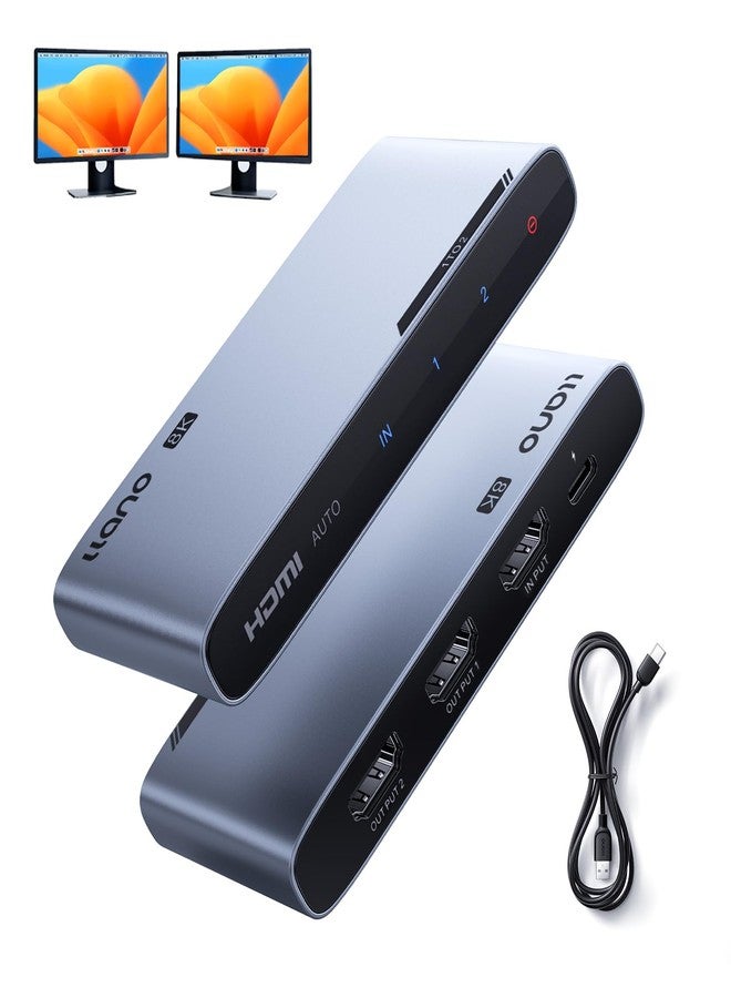 لانو موزع HDMI 2.1 ذو مدخل واحد ومخرجين، يدعم دقة 8K@60Hz و4K@120Hz/240Hz، وHDCP 2.3، وHDR10، وDolby Vision، وهيكل من الألومنيوم، موزع HDMI 2.1 لأجهزة PS5/Xbox Series X/Apple TV/الكمبيوتر المحمول/الشاشة/جهاز العرض، إلخ. - Image 1