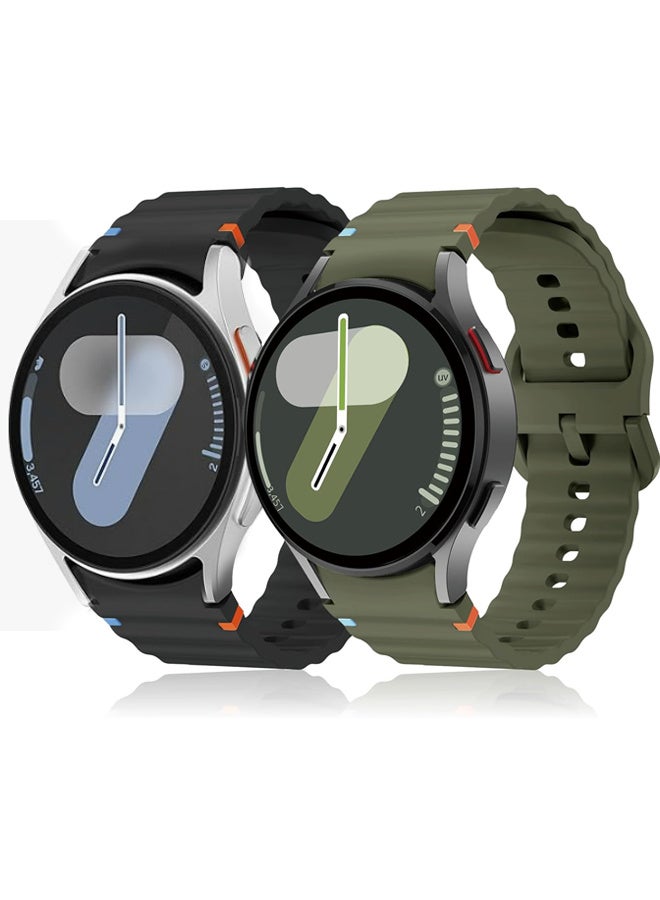 X-level 2Pcs Sport Silicone Strap Band for Samsung Galaxy Watch 7/FE/6/5/4 Band 40mm 44mm, No Gap Soft Silicone Bands For Galaxy Watch 5 Pro Band 45mm, Silicone Sport Strap Galaxy Watch 6 4 Classic For Women Men (Black, Green)  - Image 1