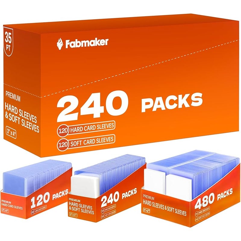 Fabmaker 240 Card Sleeves, 3 x 4 Topload for Cards, Hard Plastic Baseball Card Protectors, Ultra Clear Rigid Topload for Baseball, Football, Sports Cards(120 Topload + 120 Card Sleeves) - Image 1