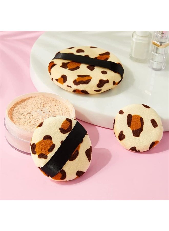 AKOAK Leopard Print Makeup Powder Puff , Round Double Sided Flocking Puff, Dry Pressed Powder, Facial Makeup Sponge, Basic Beauty Tools  (2 Pcs) - Image 1