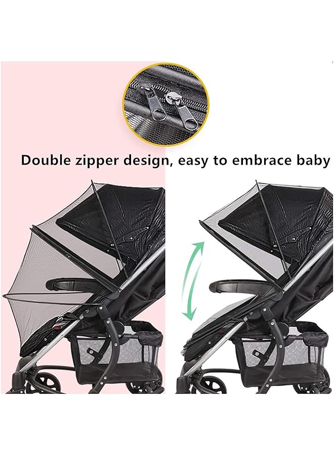 KASTWAVE Mosquito Net For Stroller Zipper Design Encrypted Mesh Retractable And Foldable Anti Mosquito Breathable Mosquito Stable And Durable Non Deformation Full Cover Universal (Black) - Image 3