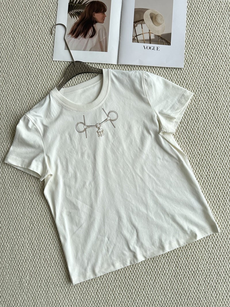 【Qianhui Weaving】Large Quantity Private Chat 2025 Summer Loose Horsebit Three-Dimensional Print Crew Neck T-Shirt Top - Image 1