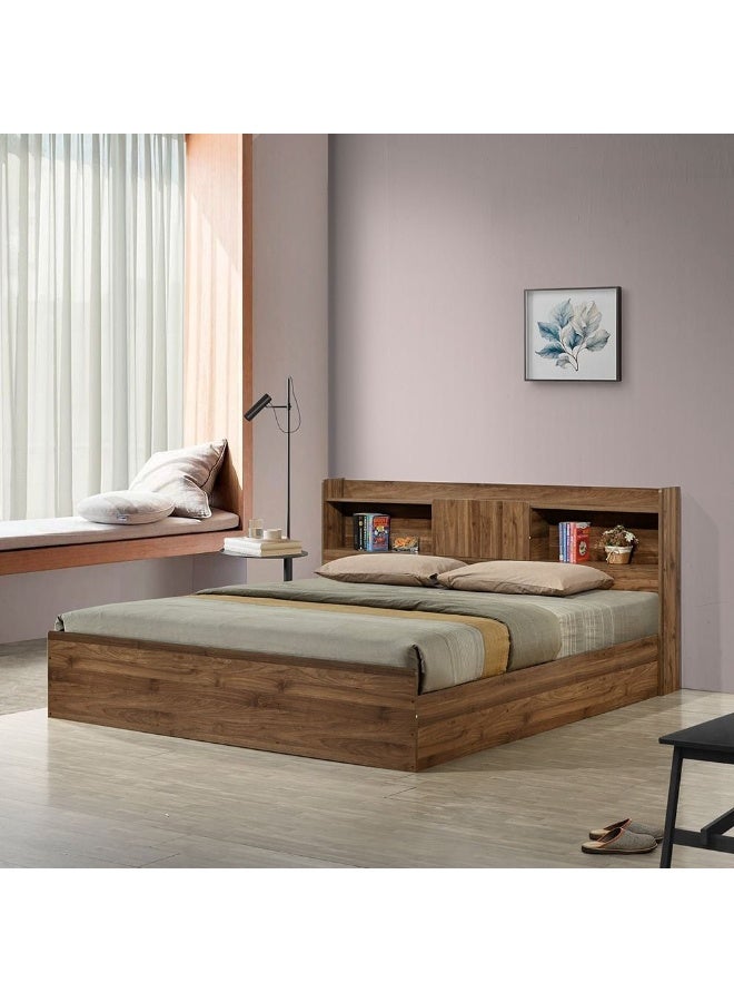 DANUBE HOME Supreme 160x200 Queen Bed – Modern Queen Size Bed Frame with Headboard for Bedroom – Sturdy, Stylish & Comfortable Sleep Furniture – Light Walnut Finish – Modern Engineered Wood Bed Frame, Minimalist Design, Sturdy Construction – Bedroom Furniture - Image 1