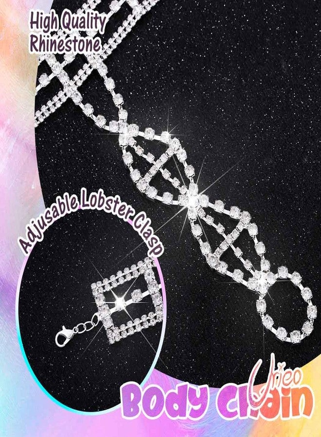 Urieo Rhinestone Ring Bracelet Hand Chain, Silver Crystal Wedding Finger Harness Jewelry for Women - Image 4