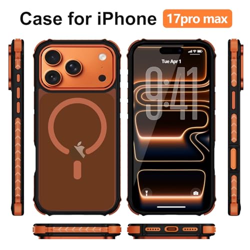 LLZ.COQUE Magnetic for iPhone 17 Pro Max Case, Compatible with Magsafe, Bumper Protective Cover, Slim Shockproof Anti-Scratch Translucent Matte Men Women Phone Case for iPhone 17 Pro Max 6.9", Orange - Image 2