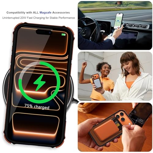 LLZ.COQUE Magnetic for iPhone 17 Pro Max Case, Compatible with Magsafe, Bumper Protective Cover, Slim Shockproof Anti-Scratch Translucent Matte Men Women Phone Case for iPhone 17 Pro Max 6.9", Orange - Image 3