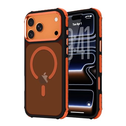 LLZ.COQUE Magnetic for iPhone 17 Pro Max Case, Compatible with Magsafe, Bumper Protective Cover, Slim Shockproof Anti-Scratch Translucent Matte Men Women Phone Case for iPhone 17 Pro Max 6.9", Orange - Image 1