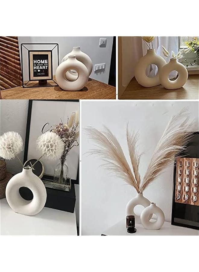 HOOKOR White Ceramic Vases Set 2 for Modern Home Decor,Round Matte Pampas Flower Vases Minimalist Nordic Boho Ins Style for Wedding Dinner Table Party Living Room, Decorative Gift - Image 4