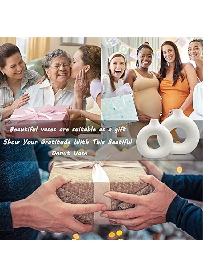 HOOKOR White Ceramic Vases Set 2 for Modern Home Decor,Round Matte Pampas Flower Vases Minimalist Nordic Boho Ins Style for Wedding Dinner Table Party Living Room, Decorative Gift - Image 5