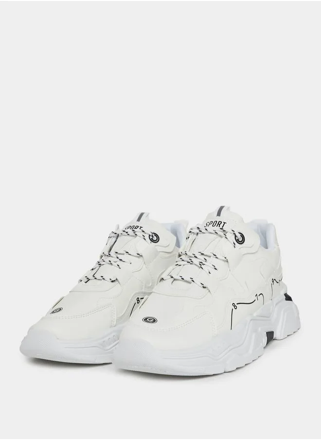 Styli Textured Lace-Up Chunky Sole Sneakers