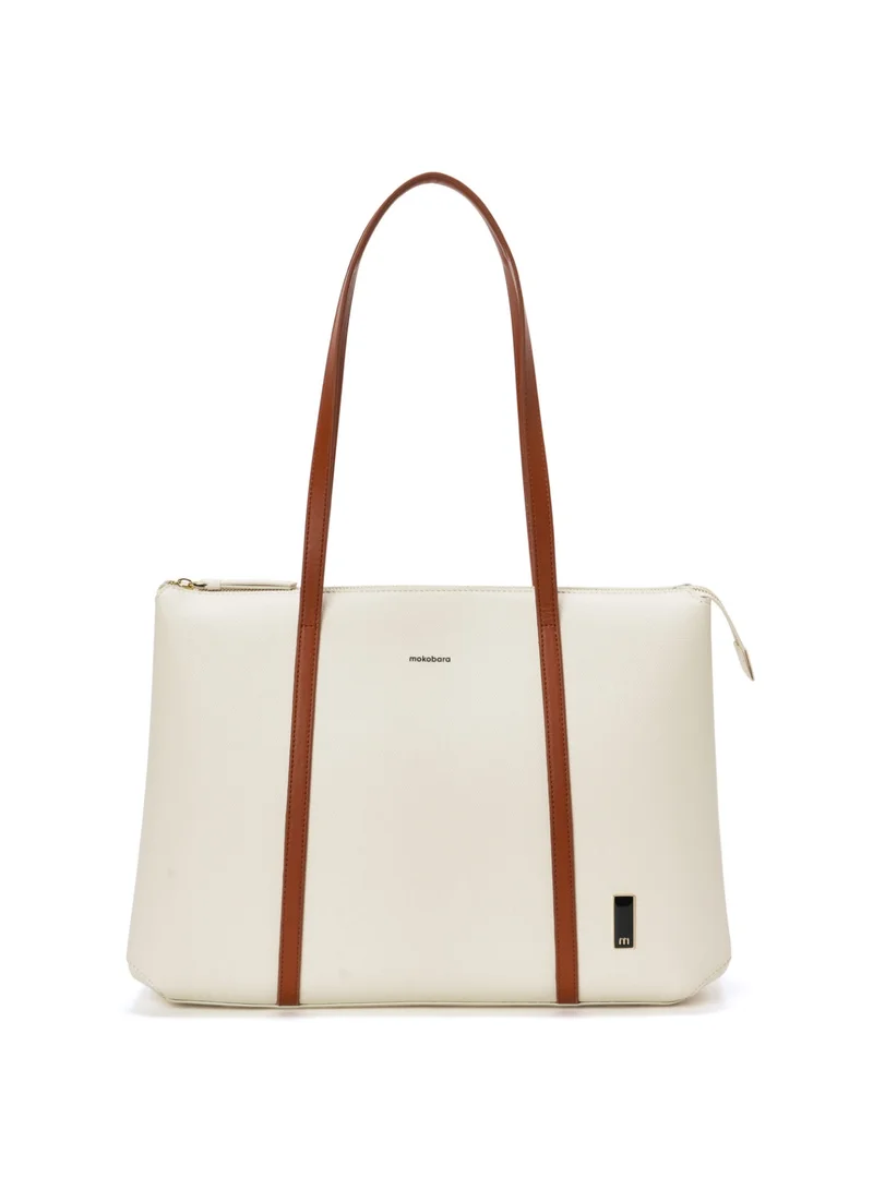 موكوبارا للتجارة ذ.م.م The Easy Going Tote | Women Tote Bag For Office Use With Water-Resistant Vegan Leather & Zipper Closure | Multiple Compartments & Luggage Sleeve For Travel & Work | White, Coconut Cream