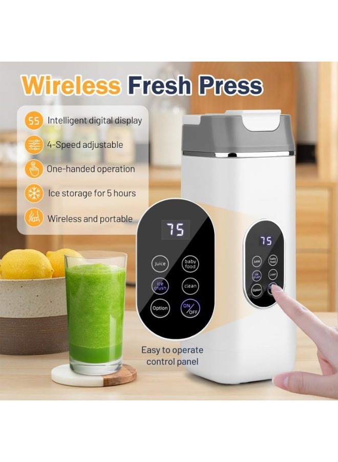 Smart Portable Wireless Blender - 420ml Personal Smoothie Maker with Intelligent LED Display - 12-Blade Stainless Steel Crushing System - 4 Modes for Juice, Baby Food & Ice Crush (Arctic White) - Image 4