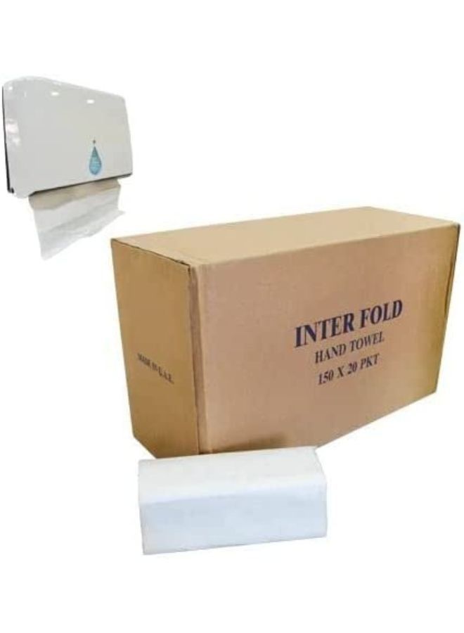 BSOFT INTERFOLD HAND TOWEL, INTER FOLD Tissues, 150 Sheets x 20 Pack, 20cm x 22cm