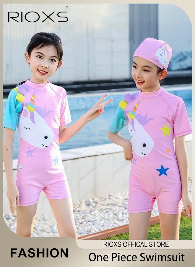 RIOXS Girls Rash Guard One Piece Swimsuit, Quick Drying Swimming Costume with Back Zipper, Comfy Breathable Bathing Suit with Cartoon Patterns, Stretch Sun Protaecion Beach Sport Swimwear Surfing Swimwear for Diving, Swimming or Beach activities - Image 5