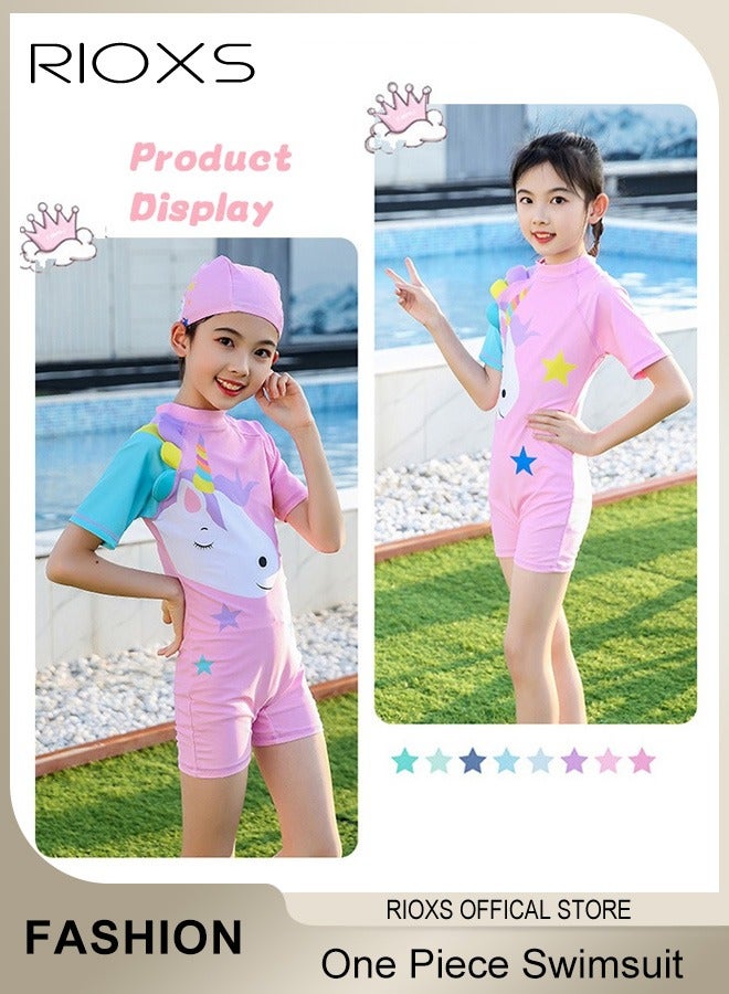 RIOXS Girls Rash Guard One Piece Swimsuit, Quick Drying Swimming Costume with Back Zipper, Comfy Breathable Bathing Suit with Cartoon Patterns, Stretch Sun Protaecion Beach Sport Swimwear Surfing Swimwear for Diving, Swimming or Beach activities - Image 3