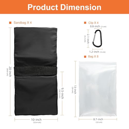 Jiang&Rong 4 Pack Sandbag Weight Bags for Tripod Stand, Backdrop Stand, Canopy Tent, Outdoor Patio, Fishing Chair, Picnic Table - Black - Image 2